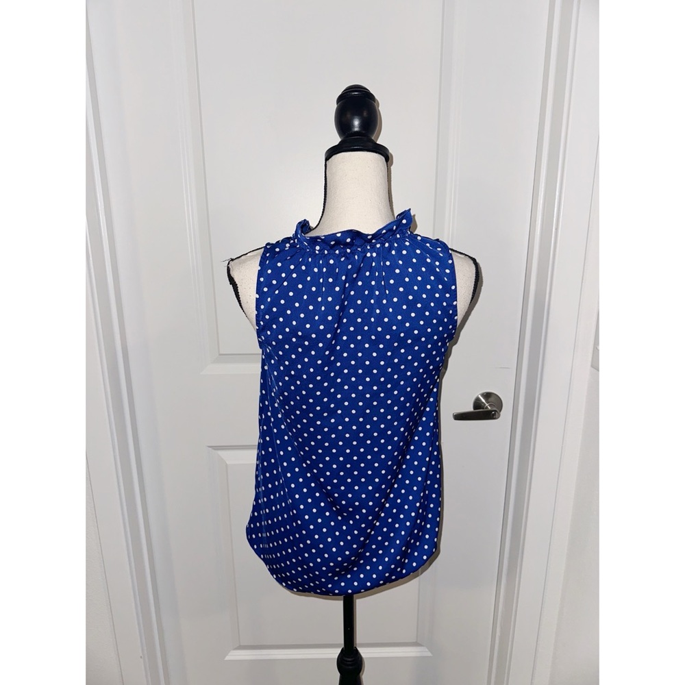 4/$13 J. Crew Blue and White Tie Front Ruffled Blouse - Picture 3 of 7